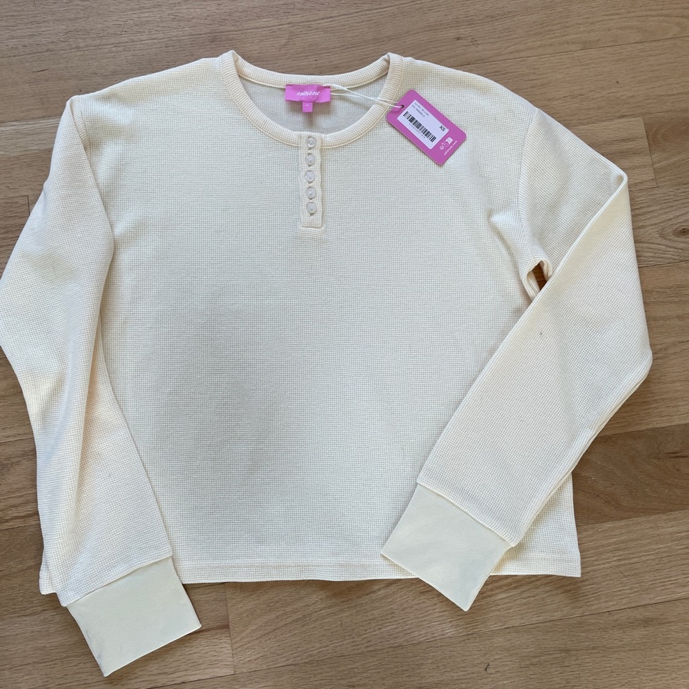 Edikted Deni Long-Sleeve Henley Top - yellow. NWT XS
